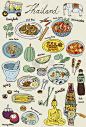 Doodles Thai food and icons set, vector