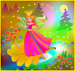 美丽的仙女在魔法森林河中漂流的插图.