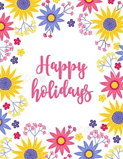 Summer greeting card with blooming branches and sunflowers. Floral frame