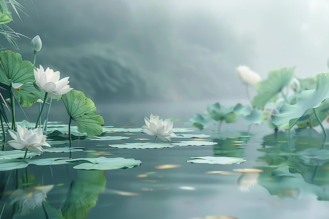清雅的古典荷花禅意景致-花瓣网