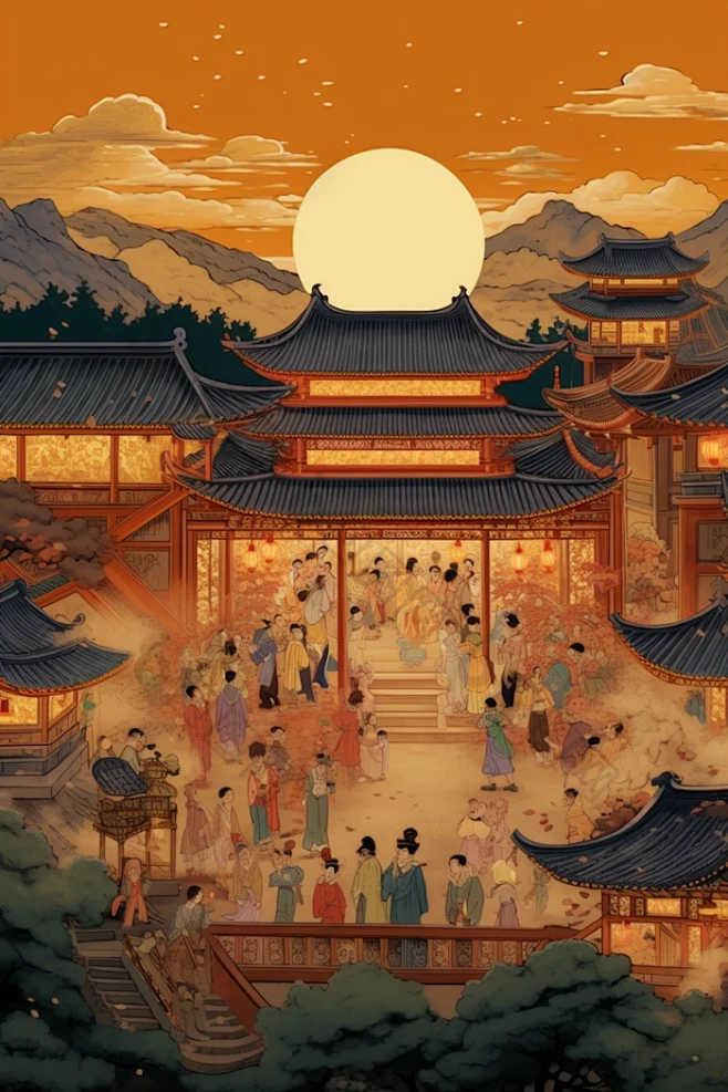 中秋节温馨团聚古代绘画高清图片下载-包图网-花瓣网