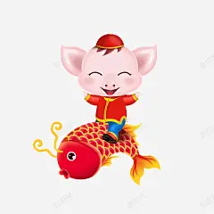 手绘骑着锦鲤的猪高清素材 元素 页面网页 平面电商 创意素材 png素材