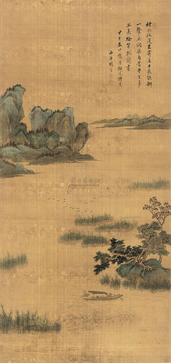 杨晋秋江垂钓唐寅诗意图烟水孤蓬足寄居日长能办一餐鱼问渠勾当平生事