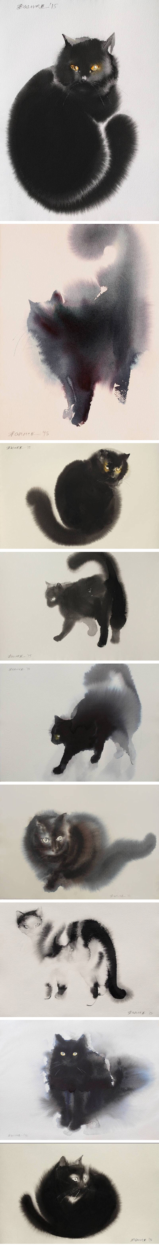 Endre Penovac画的水彩猫 ​...