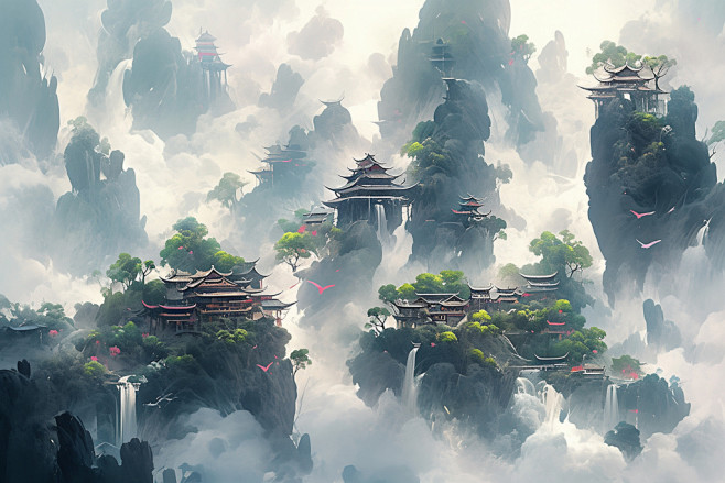 微缩建筑古风山水树木建筑壁纸