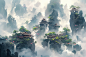 微缩建筑古风山水树木建筑壁纸