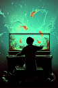 【插画】《Le Piano Aquarium》（钢琴水族箱），来自法国插画师Cyril Rolando，作品站点：http://t.cn/zW0BRz4。