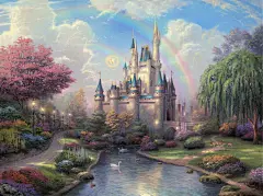 新的一天，在灰姑娘城堡、 thomas kinkade、 绘画、 迪士尼乐园 壁纸