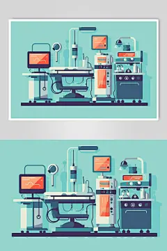 AI数字艺术扁平风医院手术室场景医疗插画-众图网