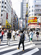 东京,街道,拥挤的,横越,新宿区,人行横道,垂直画幅,交通,旅行者,商店