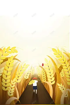 夏天立夏二十四节气手绘人物麦田 平面电商 创意素材