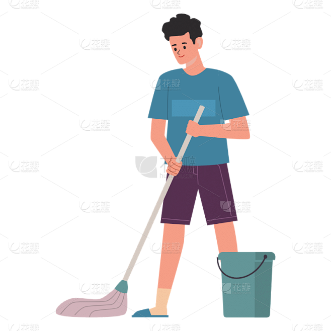 扁平-家居人物插画贴纸-SVG-拖地