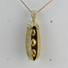 天然海水珍珠 18k金珍珠花生吊坠 南洋金珠长生果吊坠 北京提亚珠宝工场店