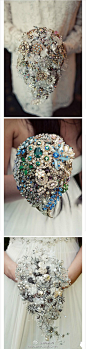 爱尚奢侈品：镶嵌珍珠，水钻，宝石的手捧花，超美超奢侈的... ...新娘会舍不得丢出去吗？