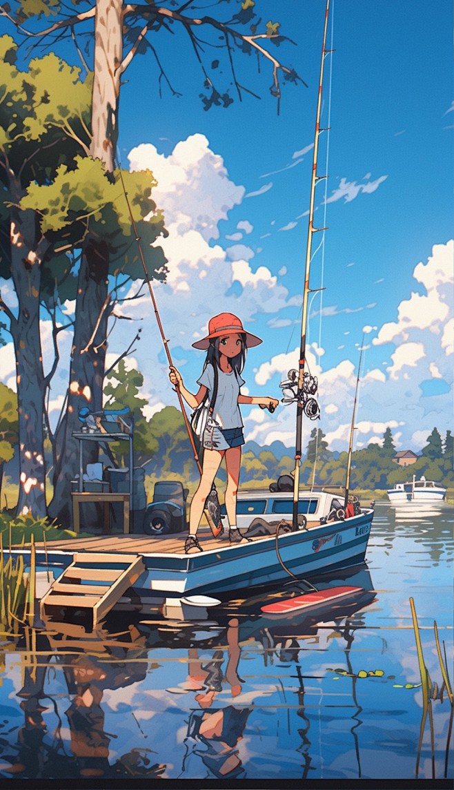 野钓少女数字艺术AI-众图网