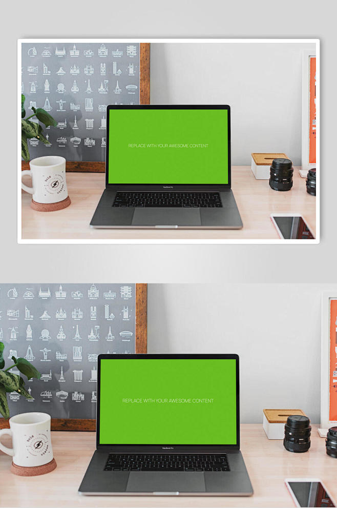 绿色简约电脑屏幕贴图样机
