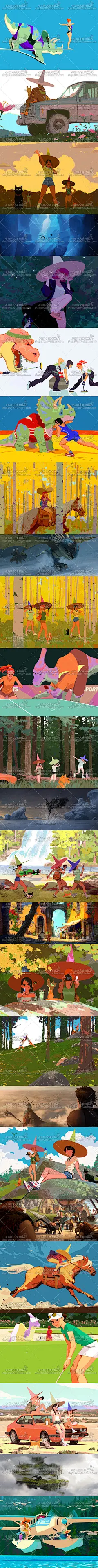 欧美卡通插画图集 小清新动漫人物角色 原画设定 游戏美术素材-淘宝网