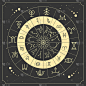 现代魔法巫术占星轮与星座的空间背景。下和上黄道带。星座矢量图