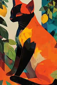 扁平化插图手绘猫咪