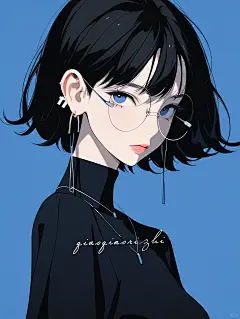 极简美学｜插画头像｜戴眼镜的短发女生