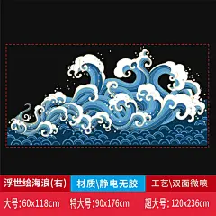 新古典海波浪花纹日式餐厅酒楼玻璃装饰静电贴画经典复古展厅橱窗-tmall.com天猫