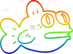 山,彩虹,鱼类,卡通,铅笔画,可爱的,图像,艺术,性格,绘制