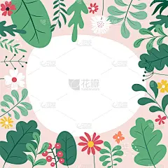 抽象的春夏平面简单的自然背景与花卉，植物和复制空间为横幅，贺卡，海报。矢量插图EPS10