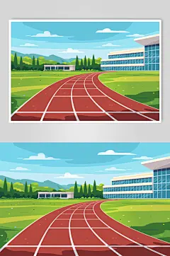 AI数字艺术扁平风校园球场操场插画-众图网