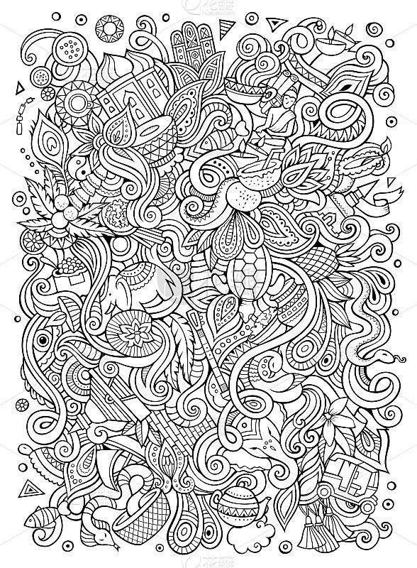 卡通可爱的涂鸦手绘印度插图