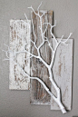pallets and White branch. Very cute idea for plants or other things to hang