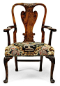 A GEORGE II WALNUT AND ELM OPEN ARMCHAIR -  MID-18TH CENTURY