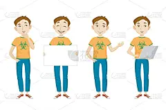 穿着印有生物危险标志的t恤的男天才