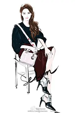 #jjseason插画# #season时尚插画# ----- 刘亦菲 身着Dior 2016秋冬成衣系列，优雅柔美演绎爱尚Dior迪奥 Lady Dior Small七夕限定款浪漫粉色手袋。O仙气唯美刘亦菲@北坤人素材