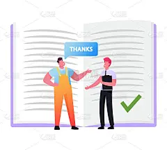 穿着工装裤的工人向穿着正装拿着夹板的商人表示感谢。小人物遵循礼仪