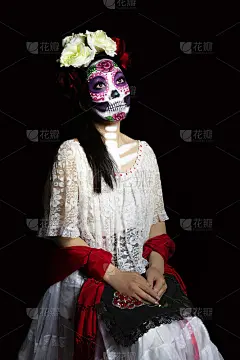 糖骷髅头或卡特里娜化妆-肖像照片