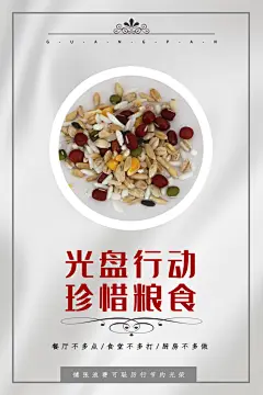 灰白色丝绸简约风高端节约粮食海报