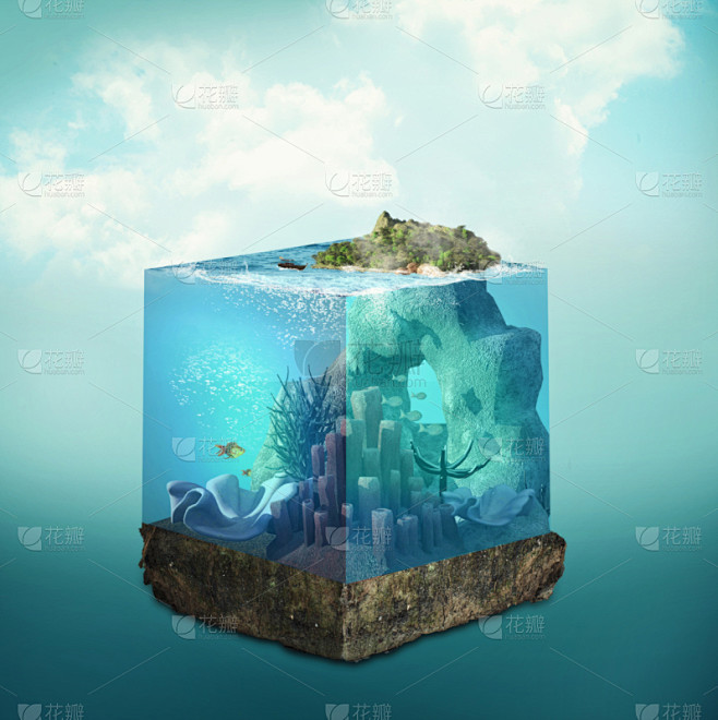 海洋,水下,超现实主义的,深的,垂直画幅...