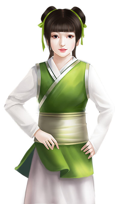 双丫髻的绿衣少女古风