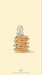 This may contain: a drawing of a person sitting on top of stacks of pancakes in front of a yellow background