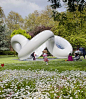 An inflatable pavilion covered with a clear tensile membrane