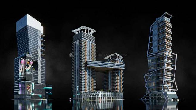 旧金山现代城市建筑楼房3D模型 C4D/...