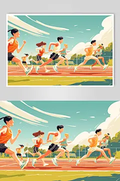 AI数字艺术扁平风校园运动会人物插画