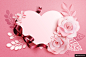 鲜花爱情情侣情人节花纹背景底纹粉色立体质感剪纸07模板矢量素材