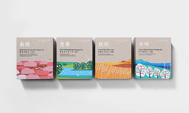 吾谷茶粮擂茶茶叶四季礼盒包装设计插画设计...