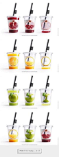 Very clever cups for each type of juice I like the way the juice colours the fruit