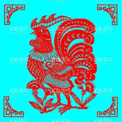 鸡剪纸  - 源文件下载【酷图网】鸡,动物,生肖,剪纸,线条,矢量,传统,装饰,窗花,插画