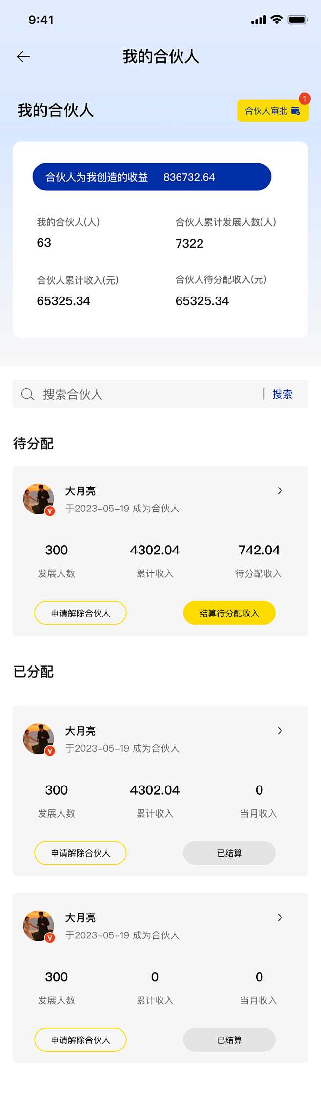 我的-我的合伙人  数据看版。分销 二级...
