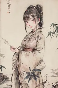 水墨画古风女生插画图片
