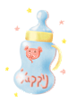 素材-png-蓝色-小飞象-奶瓶-蜡笔画-手绘