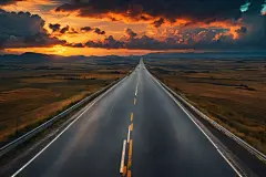 自然风景公路日落彩霞摄影图